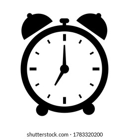 Icono plano del reloj de alarma para aplicaciones y sitios web. Reloj negro aislado sobre fondo blanco. Ilustración vectorial
