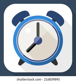 Alarm clock flat icon with long shadow