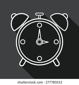 alarm clock flat icon with long shadow, line icon