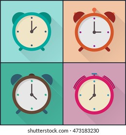 alarm clock flat icon with long shadow
