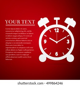 Alarm clock flat icon on red background. Vector Illustration