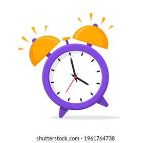 Alarm clock flat icon. Wake up time. Ringing alarm clock. Morning time. Vector illustration.