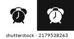 Alarm clock flat icon for web. Simple alarm clock sign web icon silhouette with invert color. Cute alarm clock with bells solid black icon vector. Alarm clock logo or icon for web, ui, app, mobile