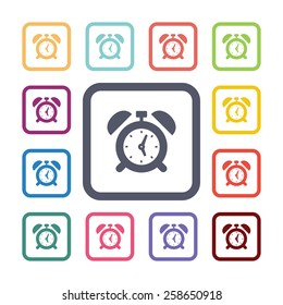 alarm clock flat icons set. Open colorful buttons 