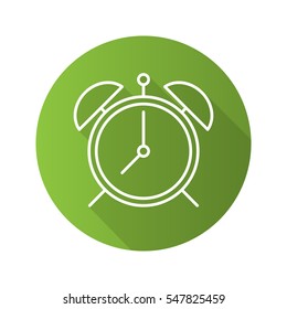Alarm clock flat linear long shadow icon. Vector line symbol