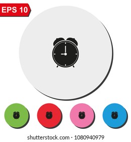 Alarm clock flat round colorful vector icon. Retro mechanical clock illustration.
