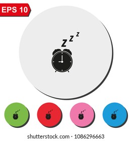 Alarm clock flat round colorful vector icon.