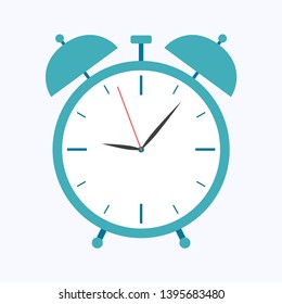 Alarm clock flat style isolated on blue background