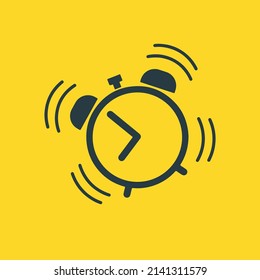 Alarm clock in a flat style. Ringing alarm clock. Wake up. Yellow