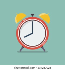 Alarm Clock In Flat Style. Vector Illustration