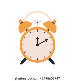 Alarm clock in a flat style. Wake up. Healthy lifestyle. Flat vector illustration isolated on white background.