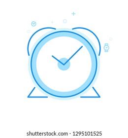 Alarm Clock Flat Vector Icon. Reminder Symbol, Pictogram, Sign. Light Flat Style. Blue Monochrome Design. Editable Stroke. Adjust Line Weight. Design with Pixel Perfection.