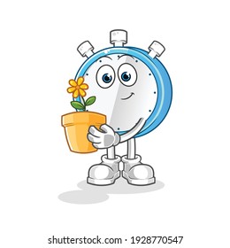 alarm clock with a flower pot illustration. character vector