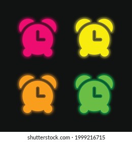 Alarm Clock four color glowing neon vector icon