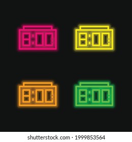 Alarm Clock four color glowing neon vector icon