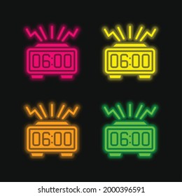 Alarma Reloj cuatro colores brillante neón icono vector