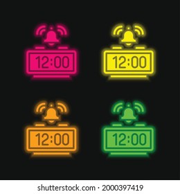 Alarma Reloj cuatro colores brillante neón icono vector