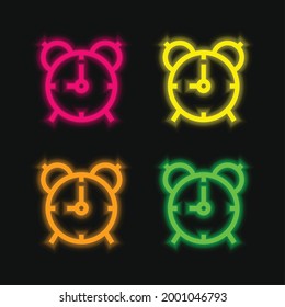 Alarm Clock four color glowing neon vector icon