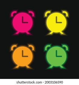 Alarma Reloj cuatro colores brillante neón icono vector