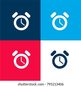 Alarm clock four color material and minimal icon logo set in red and blue