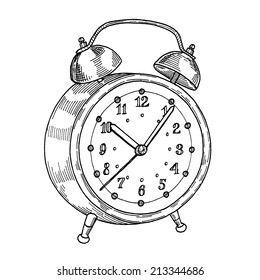 Alarm Clock, Freehand Drawing, Gravure Style