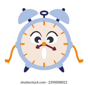 Vista frontal del reloj de alarma. Carácter ficticio al estilo de las caricaturas.