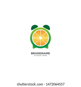 Alarm Clock and Fruit Logo Design Vector, Alarm Clock and Fruit symbol Icon