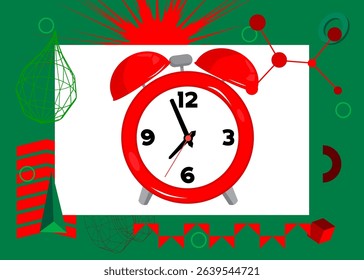 Alarm Clock geometrical graphic retro theme background. Minimal geometric elements. Vintage abstract shapes vector illustration.
