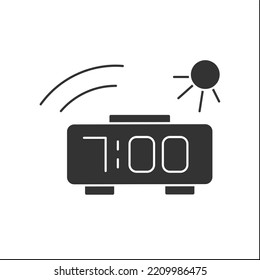 Alarm clock glyph icon. Morning waking up. 7 am. Sleeping concept. Filled flat sign. Isolated silhouette vector illustration