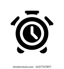 alarm clock glyph icon. Strong and solid vector icon for websites, mobile interfaces, presentations, and visual branding. High quality and easy to edit.