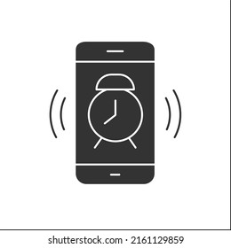 Alarm clock glyph icon. Waking up. Alarm clock on mobile phone. Sleeping concept. Filled flat sign. Isolated silhouette vector illustration