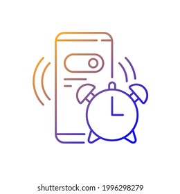 Alarm clock gradient linear vector icon. Mobile phone for morning countdown. Setting smartphone ring for morning. Thin line color symbols. Modern style pictogram. Vector isolated outline drawing