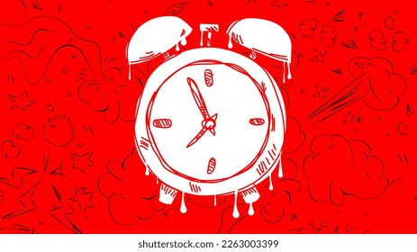 Graffiti del reloj de alarma. Resumen de la decoración de fondo de arte callejero moderno con un estilo de pintura urbano.