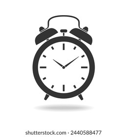 Icono gráfico del reloj despertador. Signo del reloj de alarma aislado sobre fondo blanco. Plantilla Relojes. Ilustración de vector