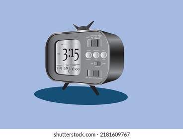 Alarm clock, gray-black tone, oval shape, has all functions. The pattern looks beautiful and modern. can be an illustration of various works.