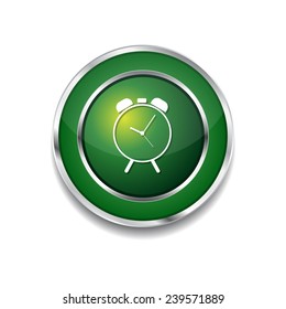 Alarm Clock Green Vector Icon Button
