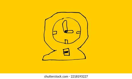 Alarm Uhr in handgezeichnet Design-Stil, einzeln auf gelbem Hintergrund. Geeignet für viele Zwecke.
