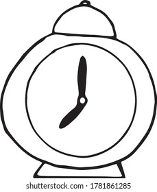 alarm clock hand drawn in doodle style. vector, scandinavian, monochrome. single element for design sticker, icon, time