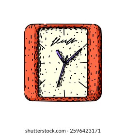 alarm clock hand drawn. hour minute, second tock, dial hands alarm clock vector sketch. isolated color illustration