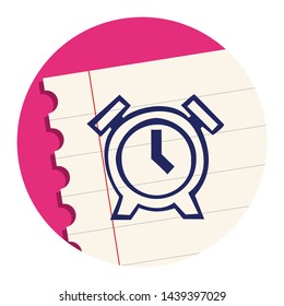 Alarm Clock. Hand Drawn Icon on a Notebook Sheet