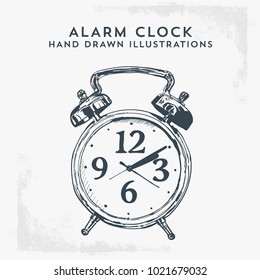 Alarm Clock Hand Drawn Illustration. Wake Up Call Vector Drawing. 