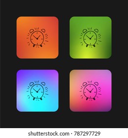 Alarm clock hand drawn outline four color gradient app icon design