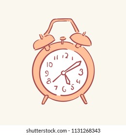 Alarm clock hand drawn style vector doodle design illustration 