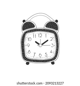 Wecker. Handgezeichnete Retro-Tischuhr. Illustration im Skizzenstil. Vektorbild