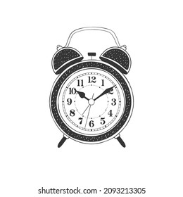 Wecker. Handgezeichnete Tischuhr. Illustration im Skizzenstil. Vektorbild