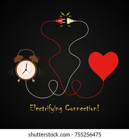 Alarm clock and heart electrifying connection background