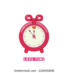 Alarm clock with heart, flat design style.