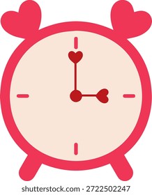 “Reloj despertador retro con las manos y las campanas en forma de corazón, Vector plano”