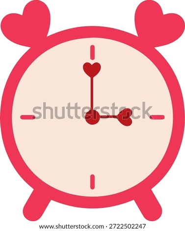 “retro alarm clock with heart shaped hands and bells, flat vector”