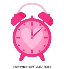 Alarm clock with a heart. Wedding and valentine day concept. Vector cartoon isolated illustration.